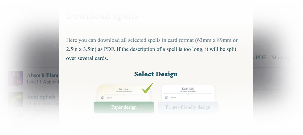 spell card download dialog